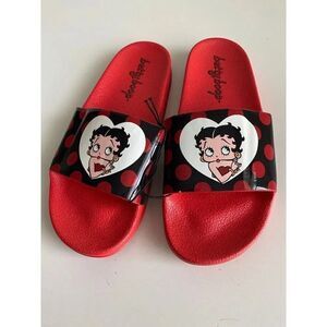 Betty Boop Slides Sz 8 Sandals Slip On Retro Polka Dots Red Black White NEW